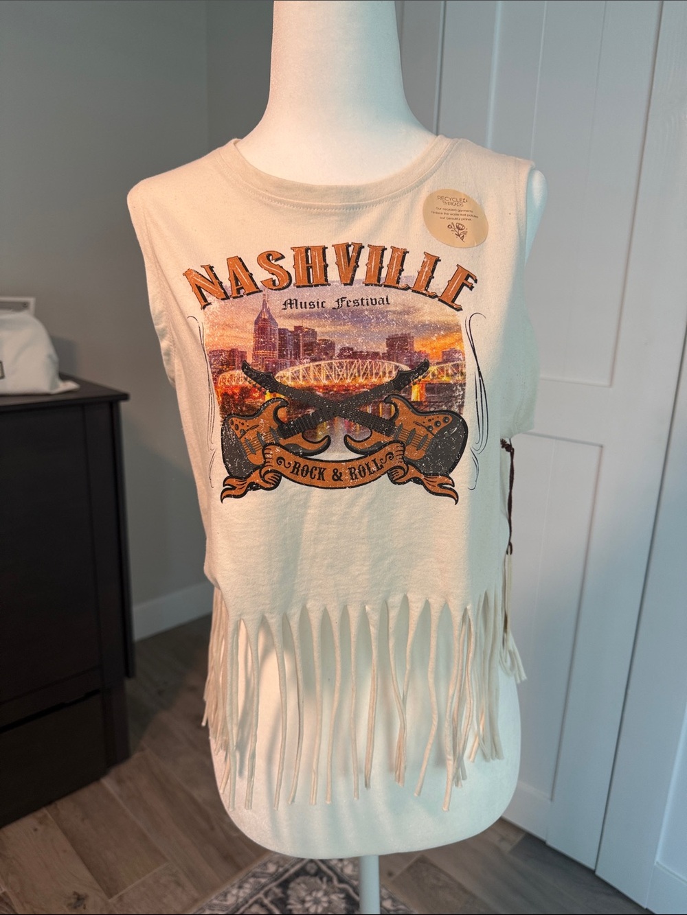 Nashville Music Festival Fringe cropped Tank Top - Cream